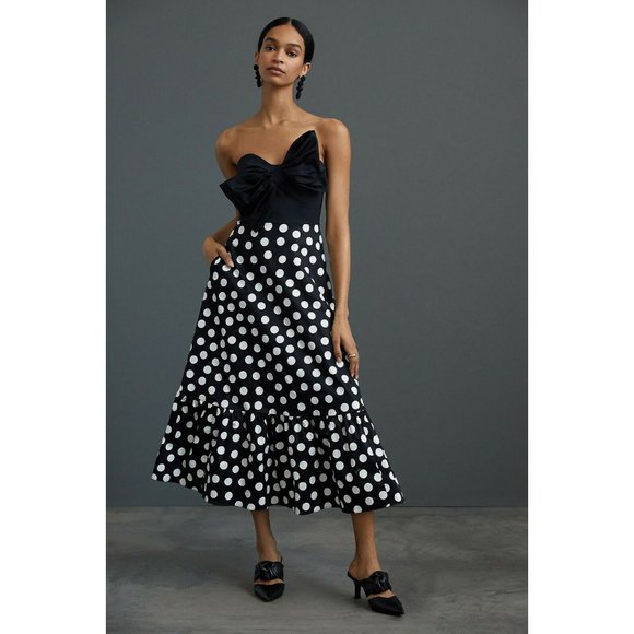 Anthropologie Dresses & Skirts - NWT Anthropologie Bow-Tie Maxi Dress 4 HTF Black White Polka Dot Fit Flare